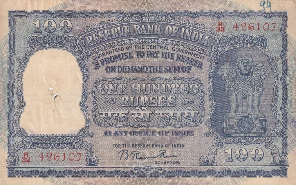 India 100 Rupees B Rama Rau 1953 Big Size Genuine Rare Old Note