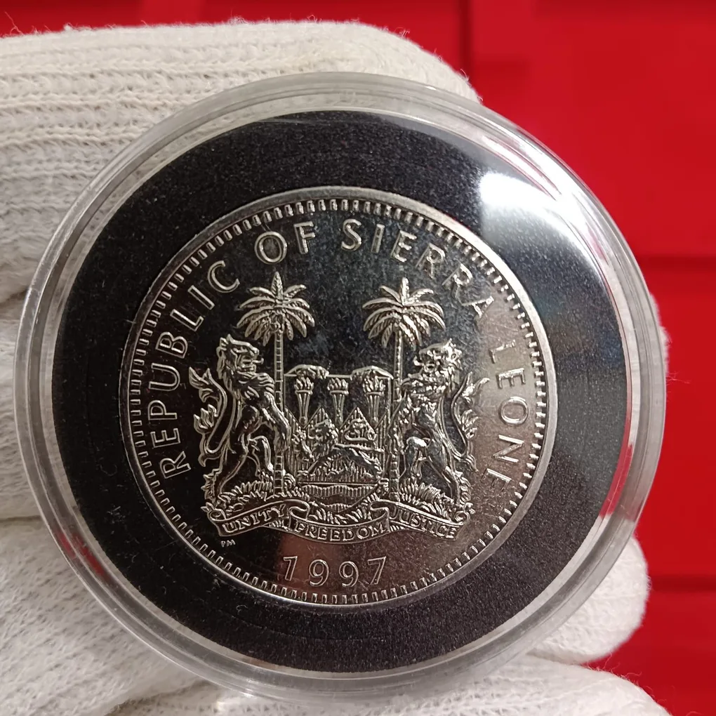 Rare 1997 Year Sierra Leone 1 Dollar Commemorative Proof Coin Golden Wedding Anniversary Unicorn