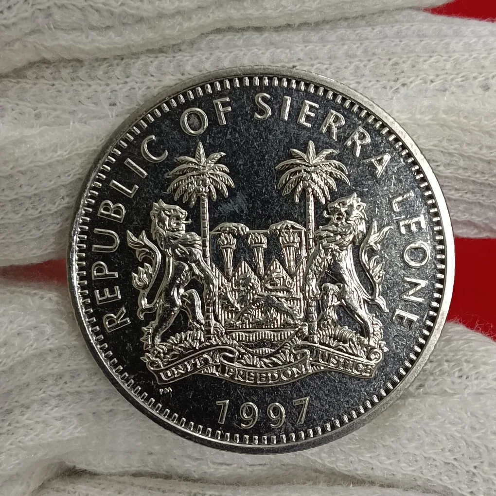 Rare 1997 Year Sierra Leone 1 Dollar Commemorative Proof Coin Golden Wedding Anniversary Unicorn