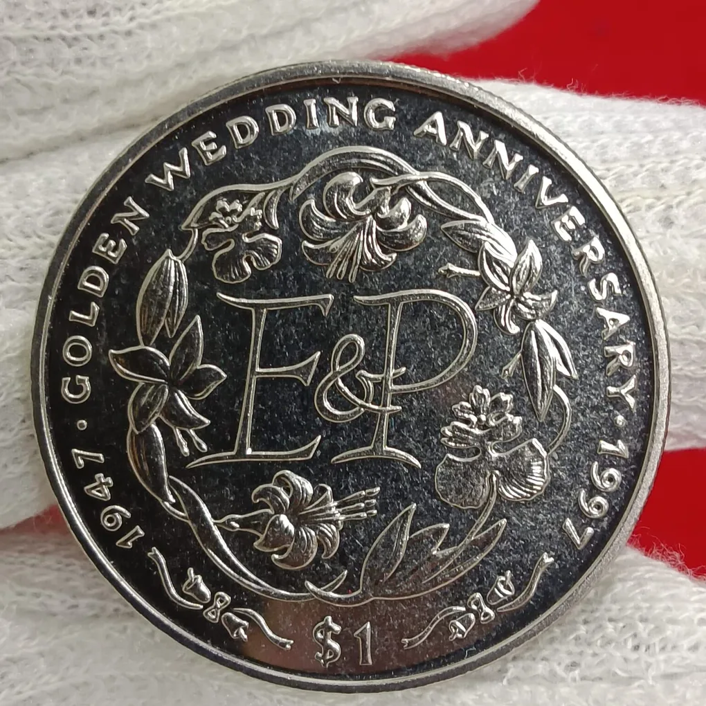 Rare 1997 Year Sierra Leone 1 Dollar Commemorative Proof Coin Golden Wedding Anniversary Unicorn