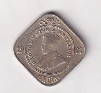 British-India 2 Annas 1927 (George V) Rare Coin#C-154