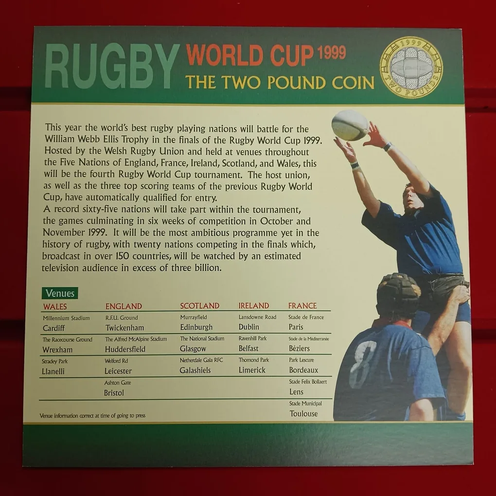 Ex Rare United Kingdom Last Coins of the Twentieth Centenary RUGBY World Cup Proof Coin Set 1999 Year Isuued Royal Mint