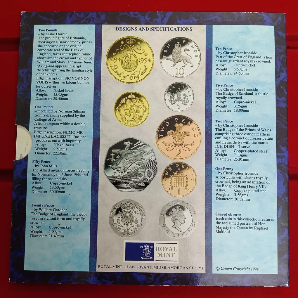 Ex Rare United Kingdom The Bank of England Britannia Proof Coin Set 1994 Year Issued Royal Mint