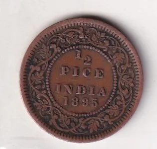 1895 British- India 1/2 Pice (Victoria) Calcutta Mint Rare Coin#C-165