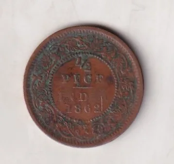 1862 British- India 1/2 Pice (Victoria) Calcutta Mint Rare Coin#C-161