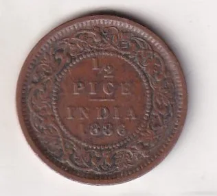 1886 British- India 1/2 Pice (Victoria) Calcutta Mint Rare Coin#C-169