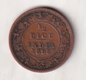 1898 British- India 1/2 Pice (Victoria) Calcutta Mint Rare Coin#C-163