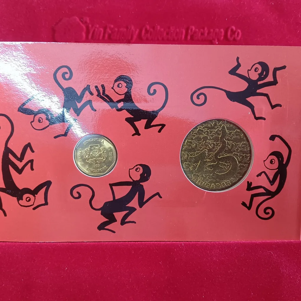 Rare Singapore Year of The Monkey One Dollar Two Dollar Note Proof Set1992 Year Issued The Singapore Mint