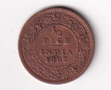 1897 British- India 1/2 Pice (Victoria) Calcutta Mint Rare Coin#C-217