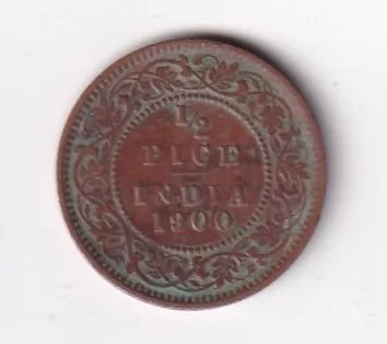 1900 British- India 1/2 Pice (Victoria) Calcutta Mint Rare Coin#C-258