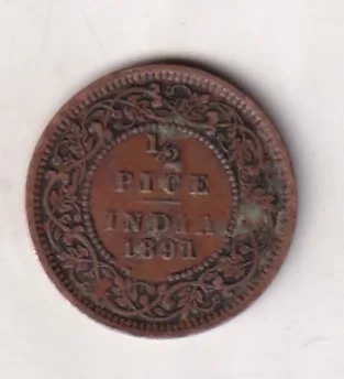 1891 British- India 1/2 Pice (Victoria) Calcutta Mint Rare Coin#C-227