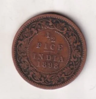 1898 British- India 1/2 Pice (Victoria) Calcutta Mint Rare Coin#C-228