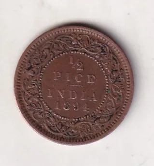 1894 British- India 1/2 Pice (Victoria) Calcutta Mint Rare Coin#C-229