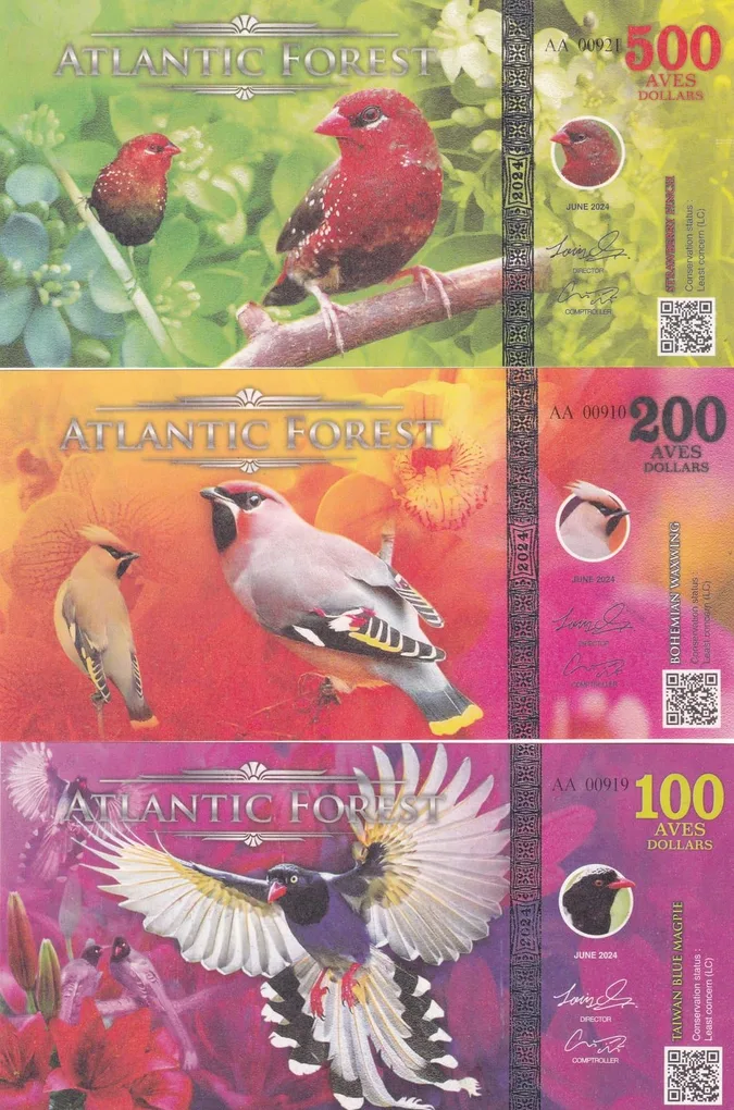 Brazil Aves Dollars - Atlantic Forest Rare ( 3 Note Set ) #B2