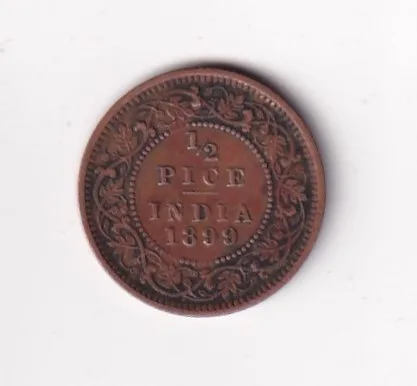 1899 British- India 1/2 Pice (Victoria) Calcutta Mint Rare Coin#C-249