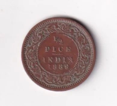 1889 British- India 1/2 Pice (Victoria) Calcutta Mint Rare Coin#C-250