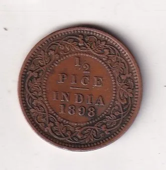 1898 British- India 1/2 Pice (Victoria) Calcutta Mint Rare Coin#C-246