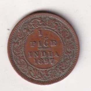 1897 British- India 1/2 Pice (Victoria) Calcutta Mint Rare Coin#C-247