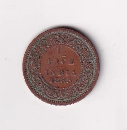 ( 1885 ) Rare Date British - India ½ Pice - Victoria Rare Coin #C-290