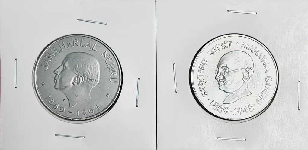 1 RUPEE 2 COIN SET JAWAHARLAL NEHRU AND MAHATMA GANDHI COIN
