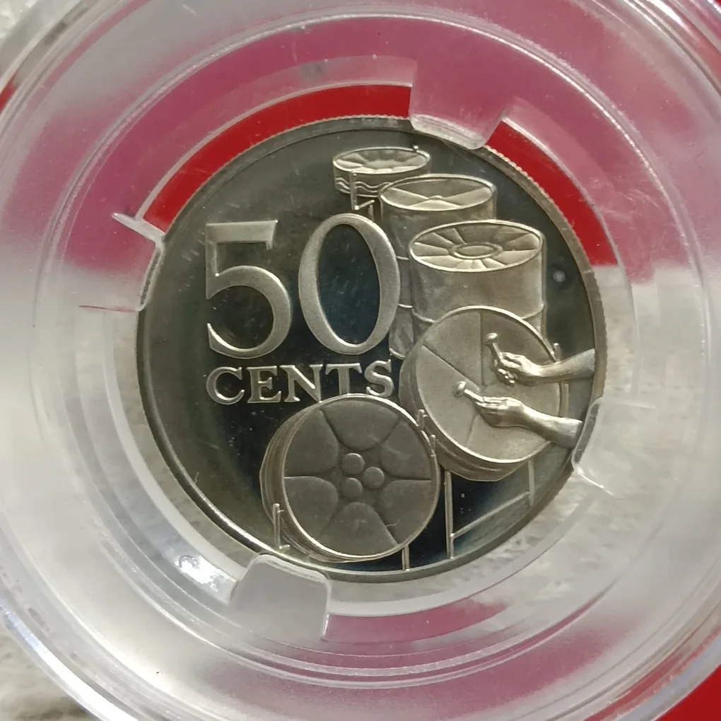 Trinidad and Tobago 50 cents coin steelpan drums Year 1974 Proof Coin