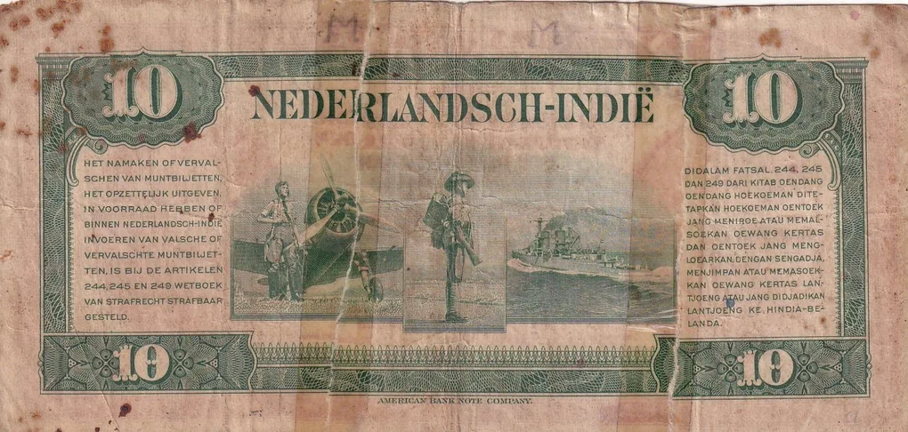 Indonesia (Netherlands East Indies) 10 Gulden - Wilhelmina (Repair Low Condition Note) #B2