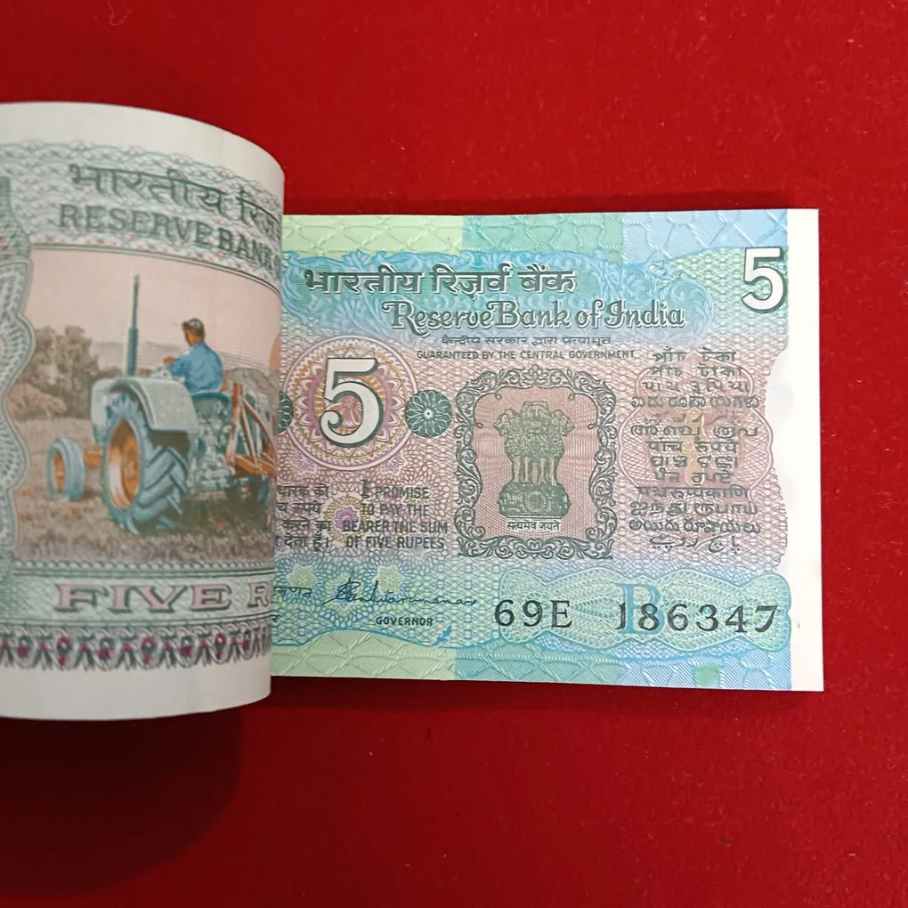 Five Rs Rare tractor Full Serial Bundle Governor S.Venketraman Unc Condition Reserve Bank of India 186301