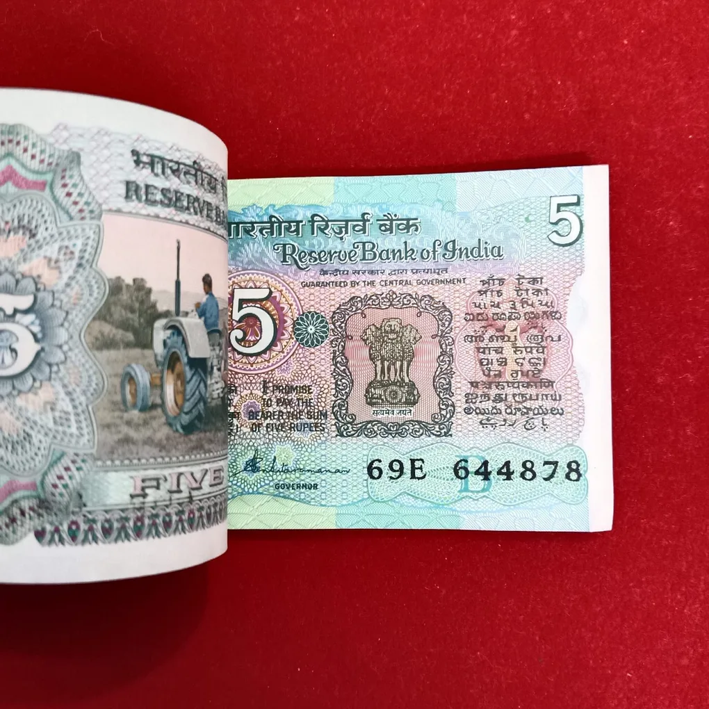 Five Rs Rare Tractor Full Serial Bundle Governor S.Venketraman Gem Unc Condition Reserve Bank of India 644801