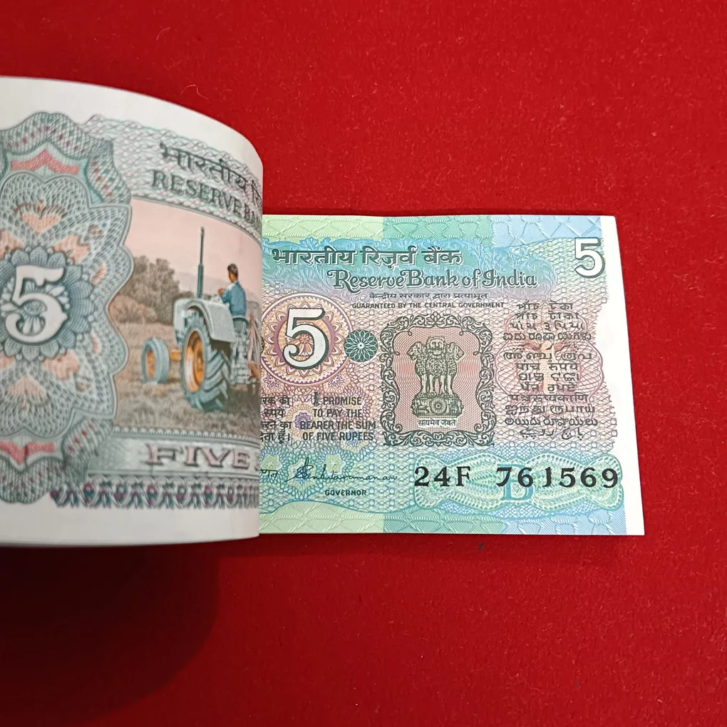 Five Rs Rare Tractor Full Serial Bundle Governor S.Venketraman Gem Unc Condition Reserve Bank of India 761501