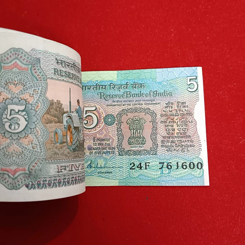 Five Rs Rare Tractor Full Serial Bundle Governor S.Venketraman Gem Unc Condition Reserve Bank of India 761501