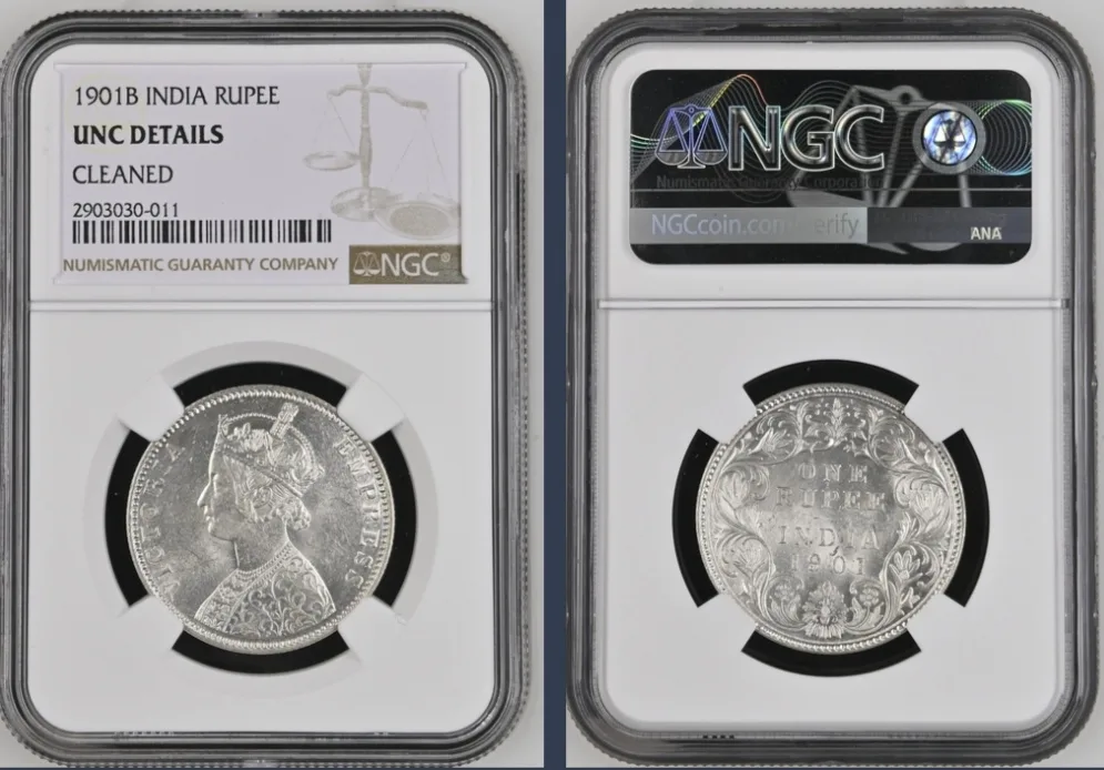 INDIA RUPEE 1901 BOMBAY NGC GRADED UNC DETAILS