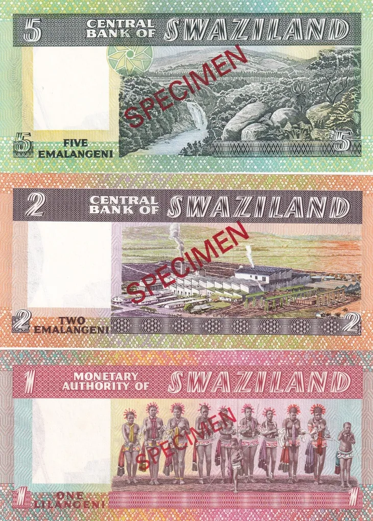 000000 Specimen Rare (3 Note Set) Eswatini › Kingdom of Swaziland - Sobhuza II