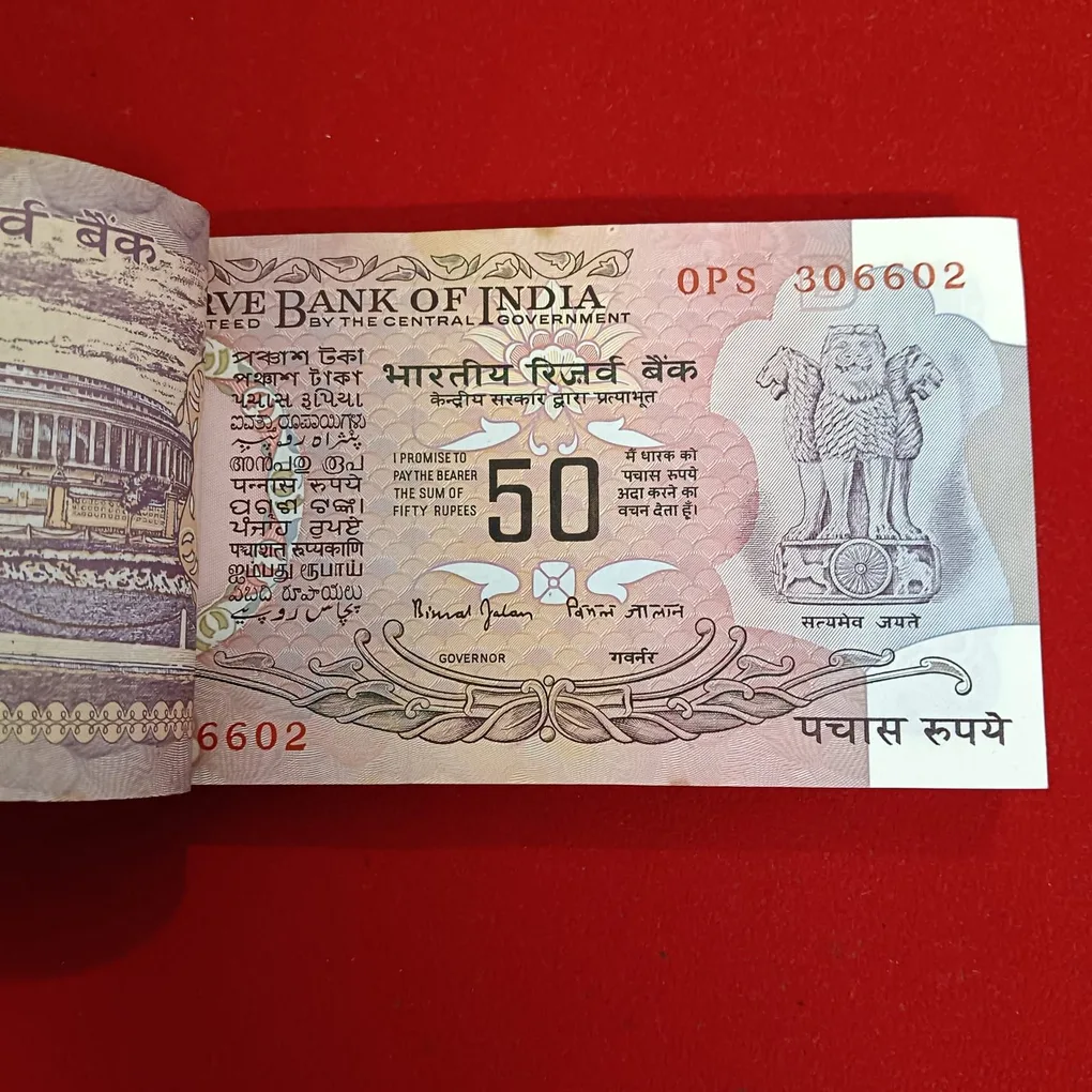 Extremely Rare 50 Rupees Old Parliament Issue Full Bundle Governor Bimal Jalan Gem Unc Condition Reserve Bank of India 306601
