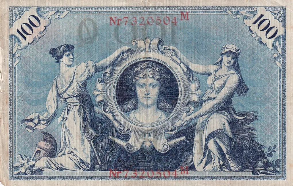 Germany 100 Mark Reichsbanknote; two red seals lowest Rare Note #B2