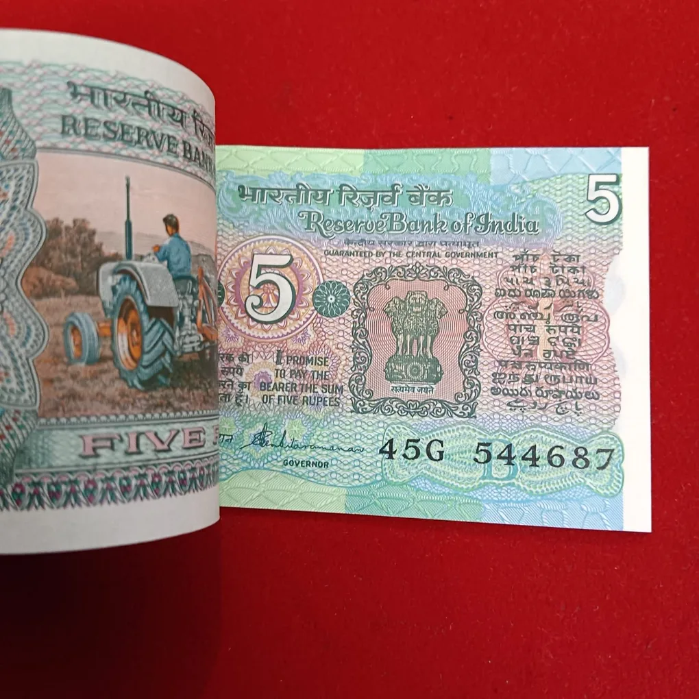 Five Rs Rare Tractor Full Serial Bundle Governor S.Venketraman Unc Condition Reserve Bank of India 544601