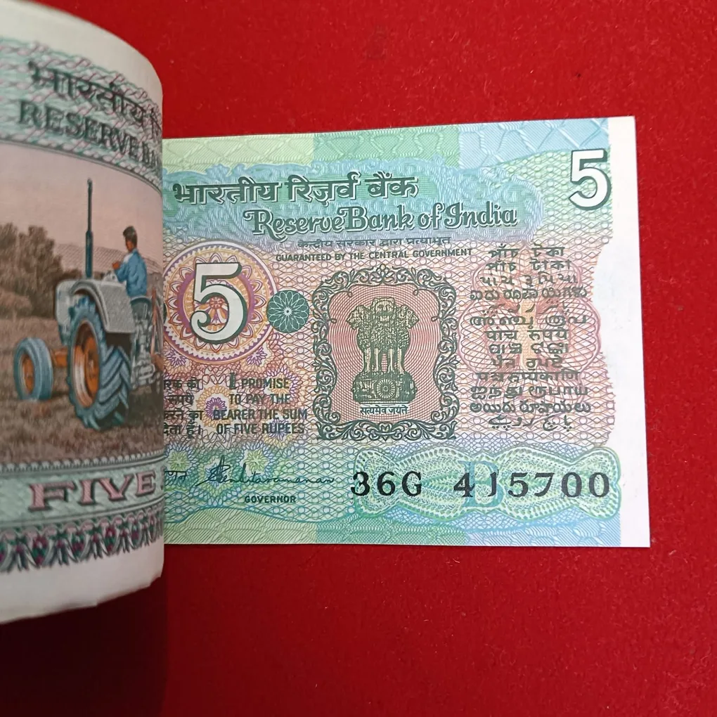 Five Rs Rare Tractor Full Serial Bundle Governor S.Venketraman Unc Condition Reserve Bank of India 415601