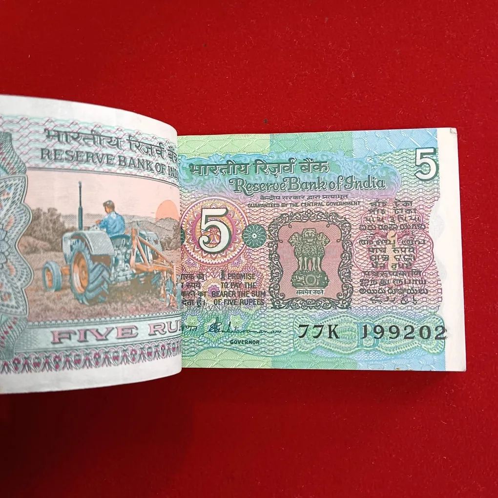 Five Rs Rare Tractor Full Serial Bundle Governor S.Venketraman Unc Condition Reserve Bank of India 199201