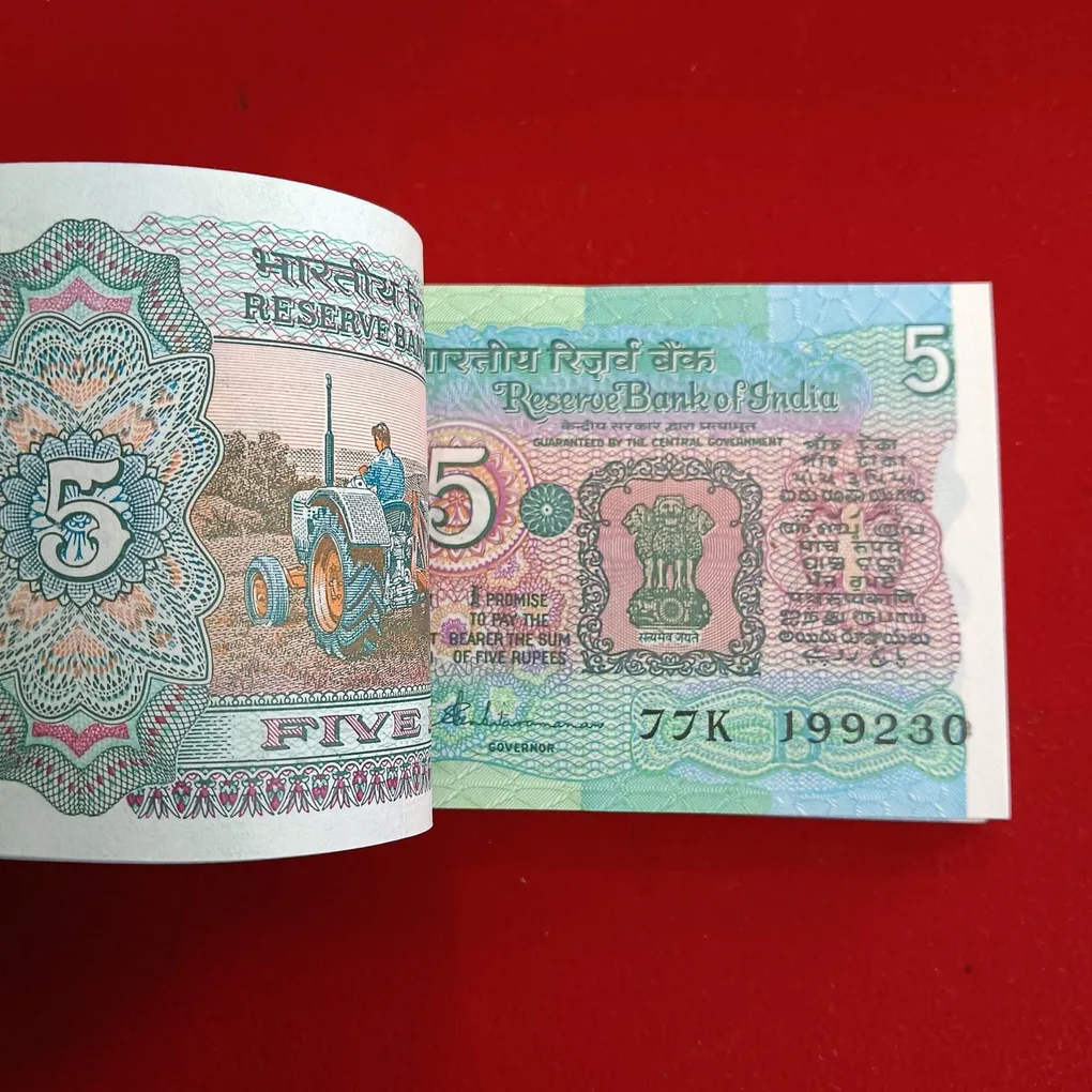 Five Rs Rare Tractor Full Serial Bundle Governor S.Venketraman Unc Condition Reserve Bank of India 199201