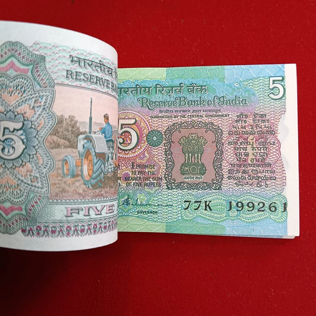 Five Rs Rare Tractor Full Serial Bundle Governor S.Venketraman Unc Condition Reserve Bank of India 199201
