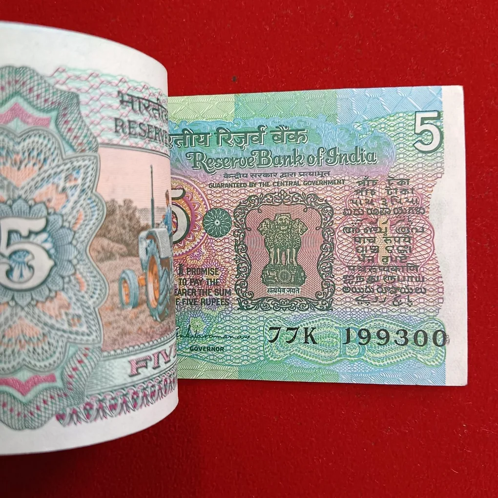 Five Rs Rare Tractor Full Serial Bundle Governor S.Venketraman Unc Condition Reserve Bank of India 199201