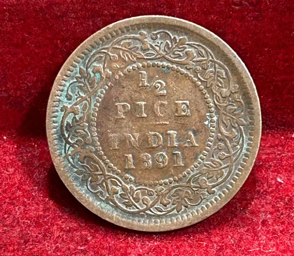 1891 British- India 1/2 Pice (Victoria) Calcutta Mint Rare Coin#C-191