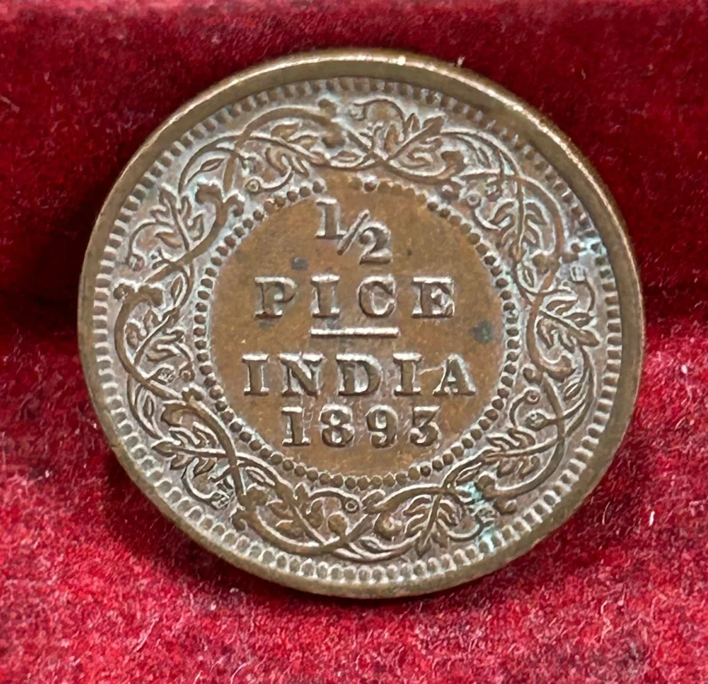 1893 British- India 1/2 Pice (Victoria) Calcutta Mint Rare Coin#C-207