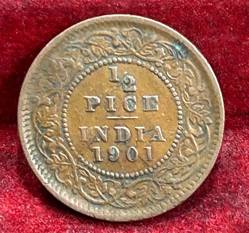1901 British- India 1/2 Pice (Victoria) Calcutta Mint Rare Coin#C-210