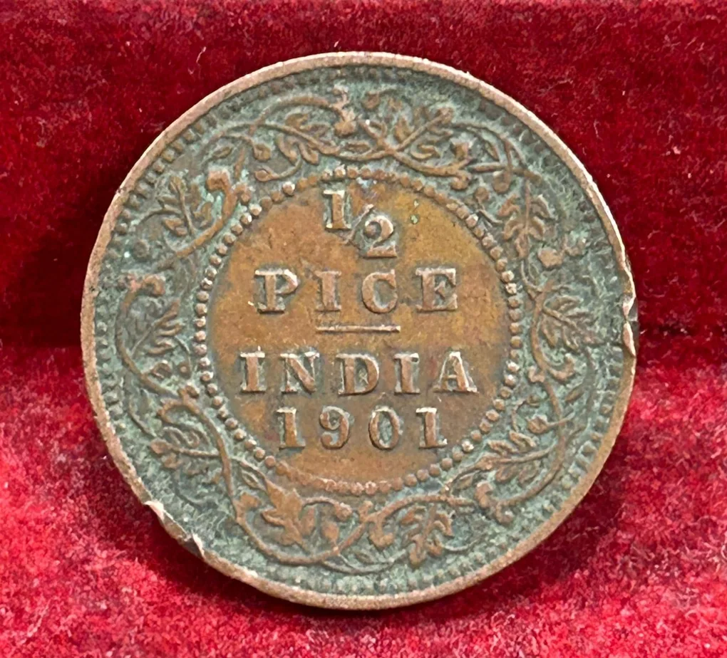 1901 British- India 1/2 Pice (Victoria) Calcutta Mint Rare Coin#C-213