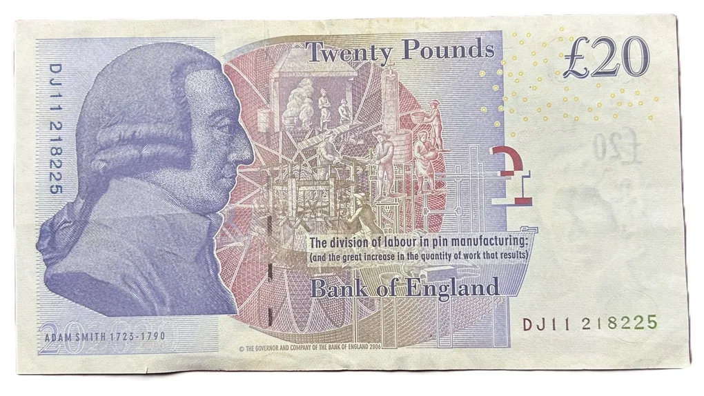 England 20 Pounds - Elizabeth II (Adam Smith) Rare Note #B2