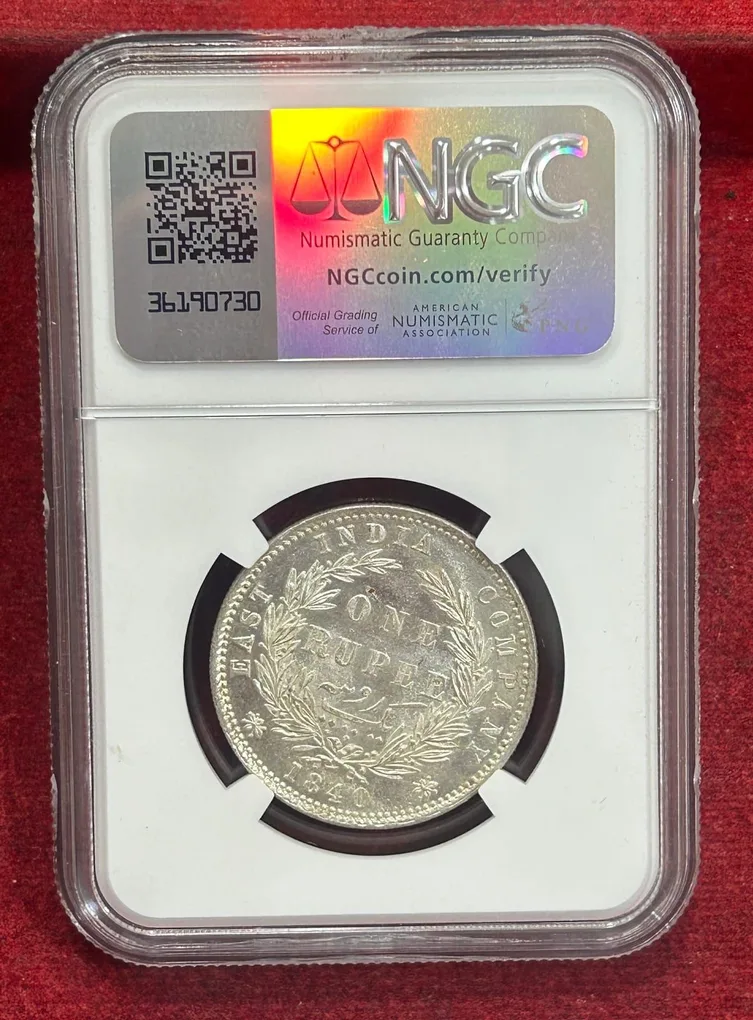 One Rupee 1840 - Victoria Queen NGC Grade MS-63 Very High Grade Extremely Rare Coin