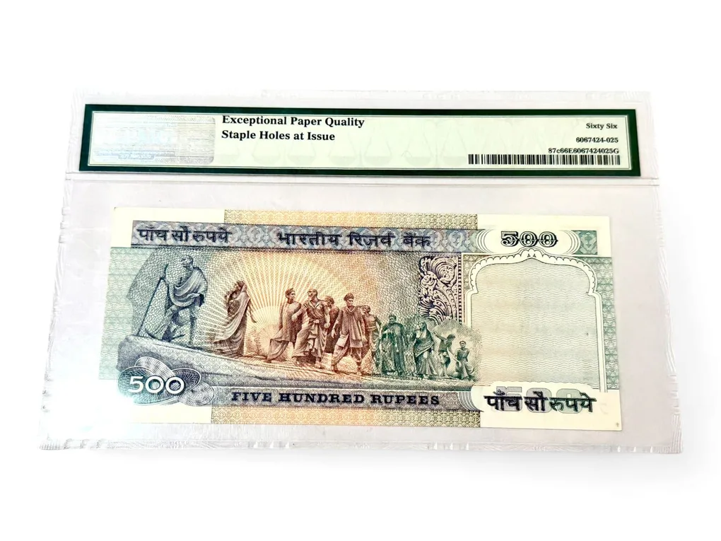 Rs 500 India Banknote PMG Graded 66 Epq Signed By C Rangarajan Unique and Rare