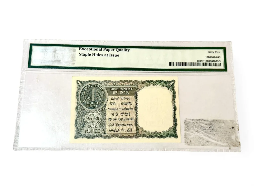 Re 1 India Banknote Signature Series A3 Graded EPQ 65 By Pmg Signed By K Ambegoankar Unique and Rare