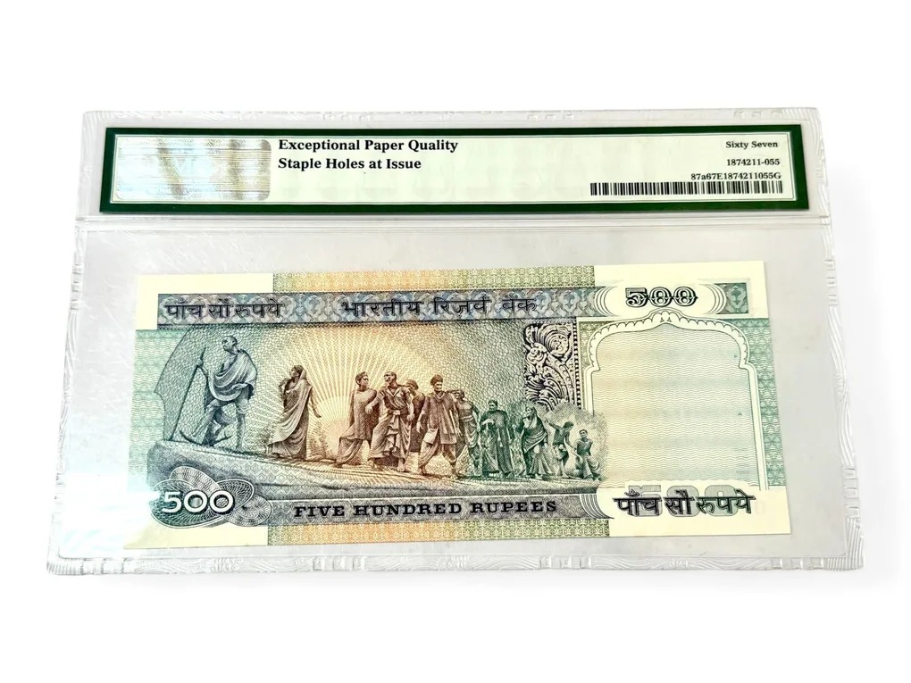 Rs 500 India Banknote PMG Graded 67 Epq Signed By R N Malhotra Unique and Rare