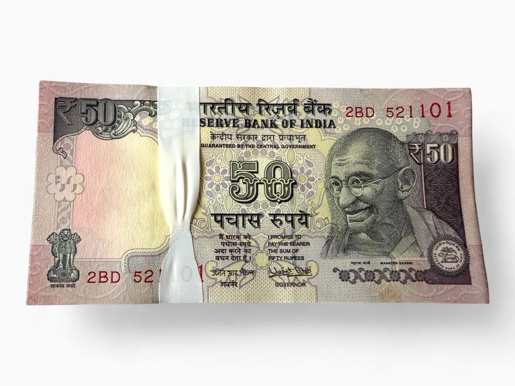 Rs 50 India Banknote Serial Bundle Inset Plain 2016 Issue Rupee Symbol Signed By Urjit Patel Telescope Unique and Rare